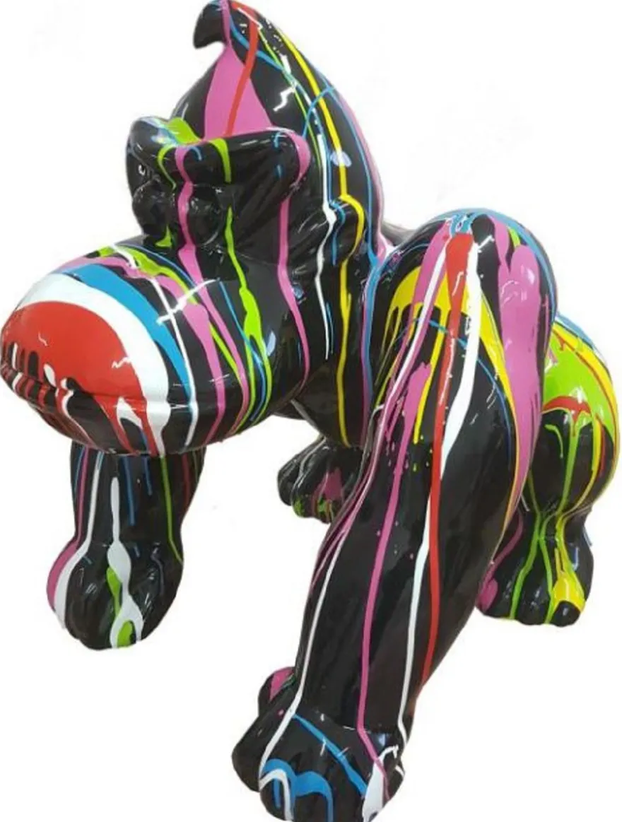 Casa Padrino Designer Dekofigur Gorilla Affe Schwarz / Mehrfarbig H. 70 cm - Wetterbeständige Deko Skulptur - Wohnzimmer Garten Terrassen Deko