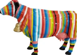 Casa Padrino Designer Dekofigur Kuh mit Streifen Bunt 104 x H. 67 cm - Deko Skulptur - Wetterbeständige Tierfigur