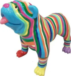 Casa Padrino Designer Dekofigur Hund Bulldogge Mehrfarbig Gestreift 90 x H. 74 cm - Wetterbeständige Deko Skulptur - Wohnzimmer Deko - Garten Deko - Designer Deko Tierfigur