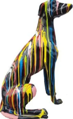 Casa Padrino Designer Dekofigur Windhund Schwarz / Mehrfarbig 35 x 55 x H. 80 cm - Wetterbeständige Deko Skulptur - Wohnzimmer Deko - Garten Deko - Deko Tierfigur