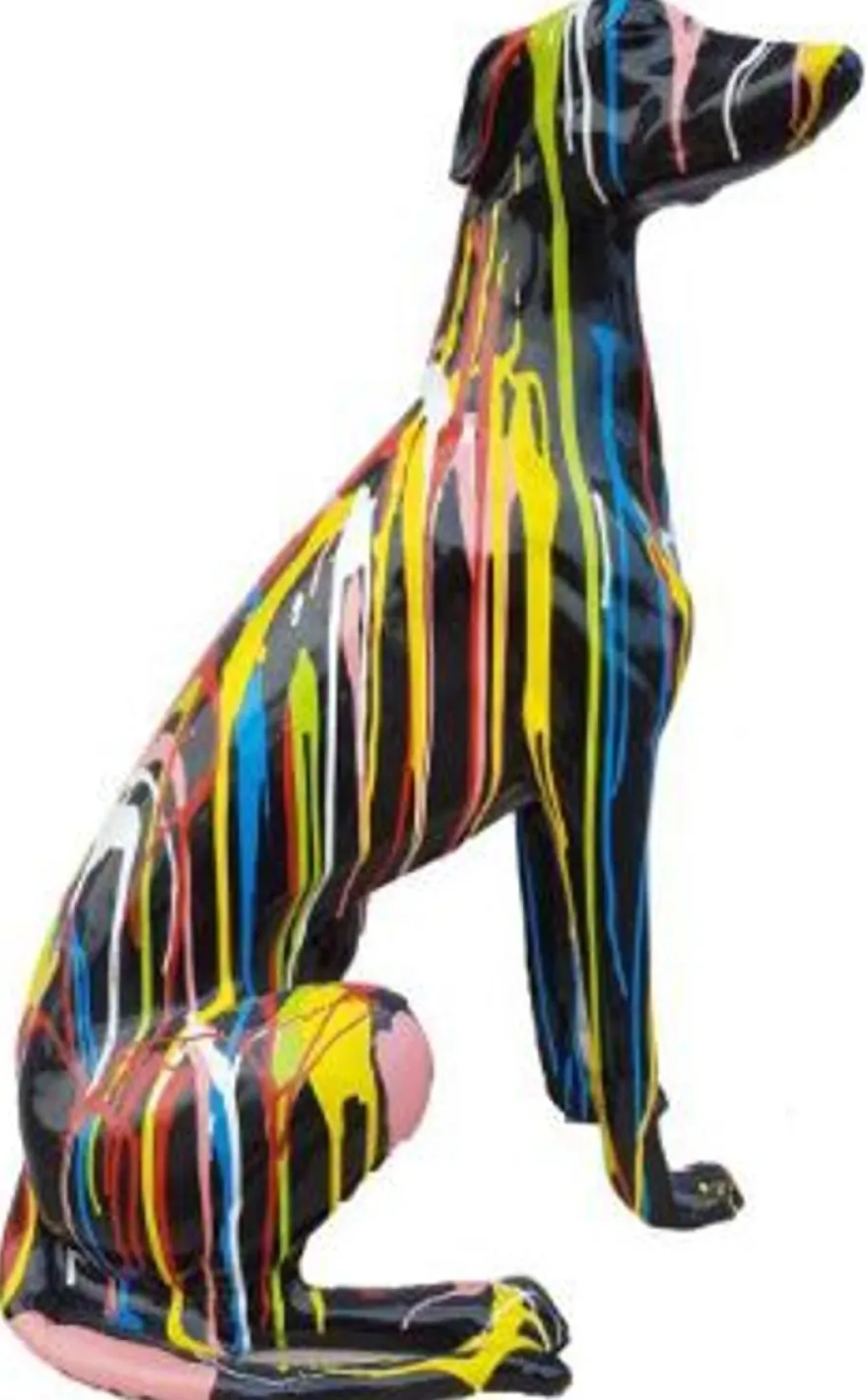 Casa Padrino Designer Dekofigur Windhund Schwarz / Mehrfarbig 35 x 55 x H. 80 cm - Wetterbeständige Deko Skulptur - Wohnzimmer Deko - Garten Deko - Deko Tierfigur
