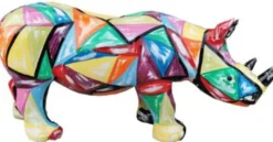 Casa Padrino Designer Dekofigur Nashorn Mehrfarbig 75 x H. 35 cm - Wohnzimmer Deko Skulptur - Gartendeko Skulptur - Wetterbeständige Tierfigur