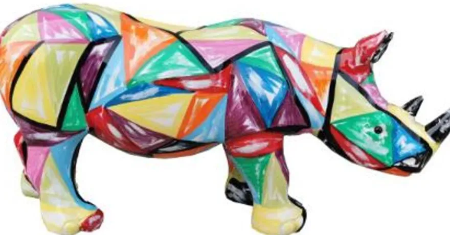 Casa Padrino Designer Dekofigur Nashorn Mehrfarbig 75 x H. 35 cm - Wohnzimmer Deko Skulptur - Gartendeko Skulptur - Wetterbeständige Tierfigur