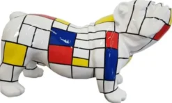 Casa Padrino Designer Dekofigur Hund Bulldogge Weiß / Mehrfarbig 55 x H. 32 cm - Wetterbeständige Deko Skulptur - Wohnzimmer Deko - Garten Deko - Designer Deko Tierfigur