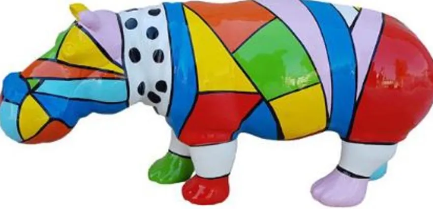 Casa Padrino Designer Dekofigur Nilpferd Bunt 100 x H. 45 cm - Deko Skulptur - Gartenfigur - Wetterbeständige Gartendekoration