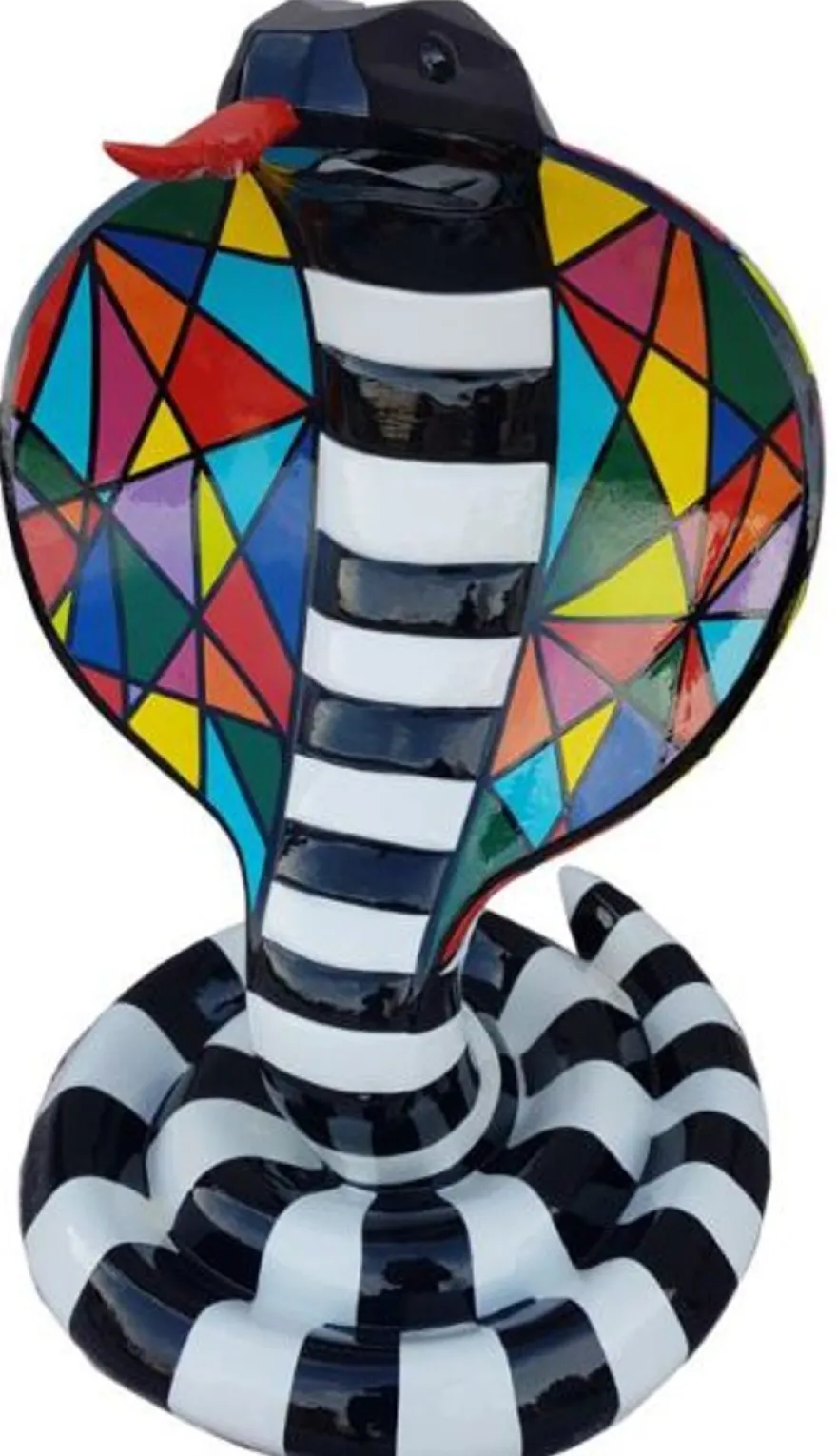 Casa Padrino Designer Dekofigur Cobra Schlange Schwarz / Weiß / Bunt H. 90 cm - Wohnzimmer Deko Skulptur - Gartendeko Skulptur - Wetterbeständige Tierfigur