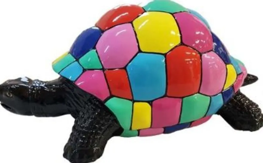 Casa Padrino Designer Dekofigur Schildkröte Schwarz / Mehrfarbig 110 x 48 x H. 45 cm - Wetterbeständige Deko Skulptur - Wohnzimmer Deko - Garten Deko - Designer Deko Tierfigur