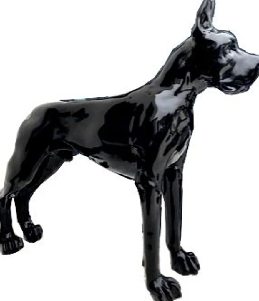 Casa Padrino Designer Dekofigur Hund Deutsche Dogge Schwarz 125 x H. 110 cm - Lebensgroße Deko Skulptur - Wetterbeständige Tierfigur