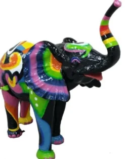 Casa Padrino Designer Dekofigur Elefant Schwarz / Mehrfarbig 160 x H. 160 cm - Riesige Deko Skulptur - Wetterbeständige Gartendeko