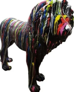 Casa Padrino Designer Dekofigur Löwe Schwarz / Mehrfarbig 190 x H. 140 cm - Riesige Lebensgroße Skulptur - Gartendeko