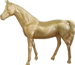 Casa Padrino Designer Dekofigur Pferd Gold 220 x H. 190 cm - Riesige Wetterbeständige Deko Skulptur - Gartendeko Tierfigur