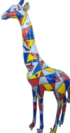 Casa Padrino Designer Deko Giraffe Grau / Mehrfarbig H. 205 cm - Riesige Dekofigur - Tierfigur - Gartendeko Skulptur - Gartenfigur