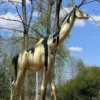 Casa Padrino Designer Deko Giraffe Schwarz / Gold Mod2 H. 320 cm - Riesige Dekofigur - Lebensgroße Tierfigur - Gartendeko XXL Skulptur Lebensgross