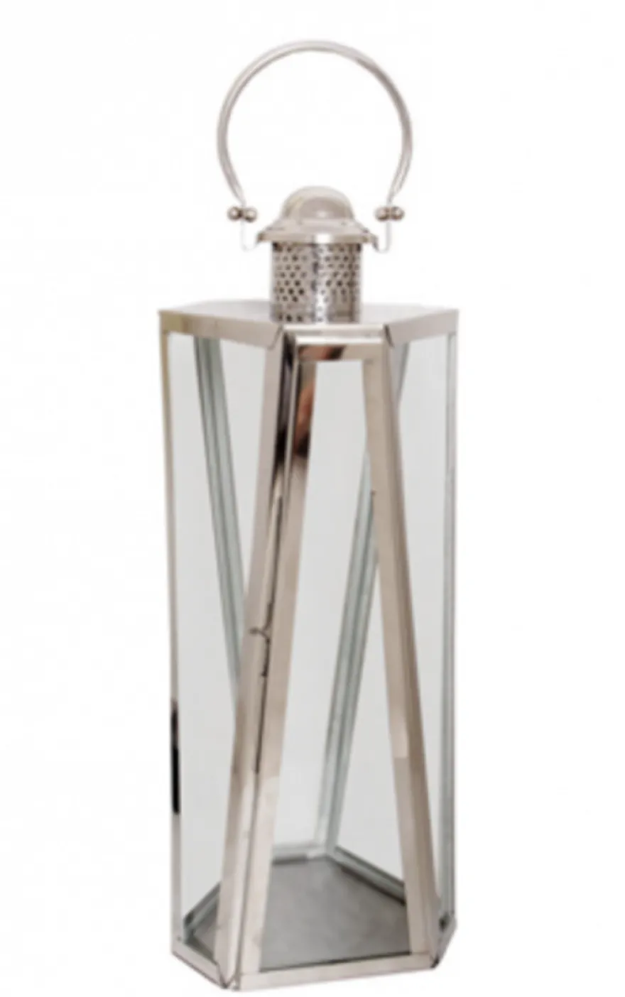 Casa Padrino Designer Deko Laterne - Luxus Hotel Restaurant Laterne aus Stahl und Glas, Nickel, 25,5 x 53,5 cm