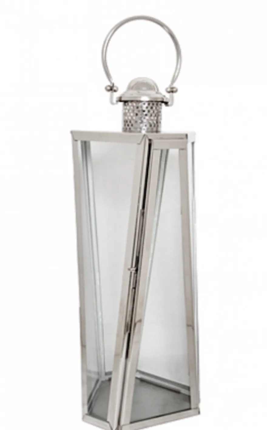 Casa Padrino Designer Deko Laterne - Luxus Hotel Restaurant Laterne aus Stahl und Glas, Nickel, 25,5 x 53,5 cm