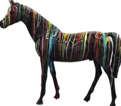 Casa Padrino Designer Deko Pferd Schwarz / Mehrfarbig 220 x H. 190 cm - Riesige Dekofigur - Lebensgroße Tierfigur - Gartendeko Skulptur