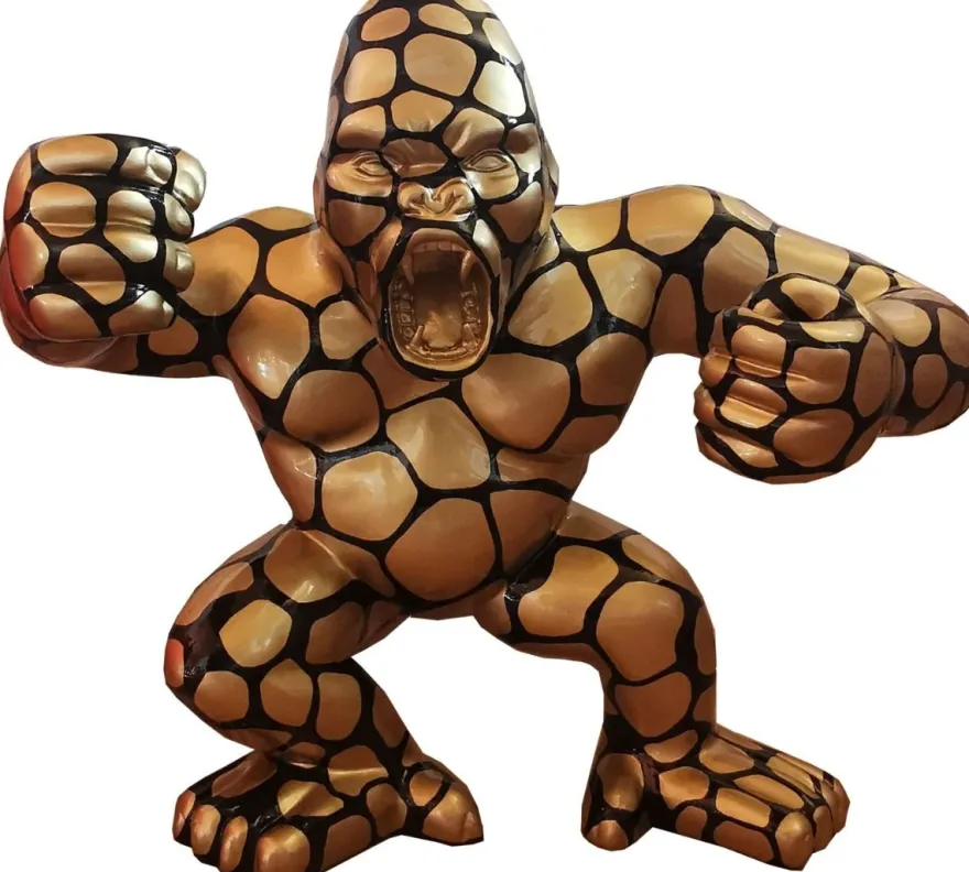 Casa Padrino Designer Deko Skulptur Gorilla Affe Gold / Schwarz 214 x 100 x H. 185 cm - Wetterbeständige Dekofigur - Garten Terrassen Deko