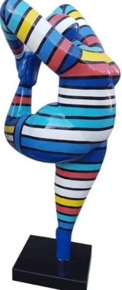 Casa Padrino Designer Deko Skulptur Akrobatische Frau Bunt Gestreift H. 200 cm - Wetterbeständige Dekofigur - Gartendeko Skulptur - Gartenfigur