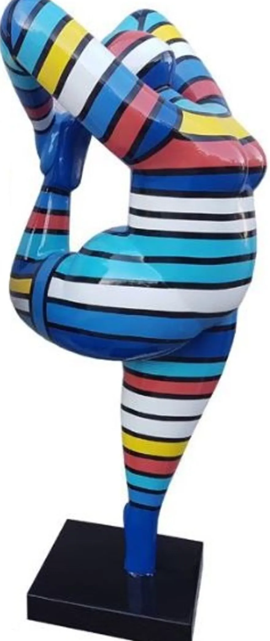 Casa Padrino Designer Deko Skulptur Akrobatische Frau Bunt Gestreift H. 200 cm - Wetterbeständige Dekofigur - Gartendeko Skulptur - Gartenfigur