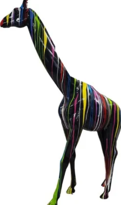 Casa Padrino Designer Deko Skulptur Giraffe Schwarz / Mehrfarbig H. 320 cm - Riesige Dekofigur - Lebensgroße Tierfigur - Wetterbeständige Gartendeko Figur