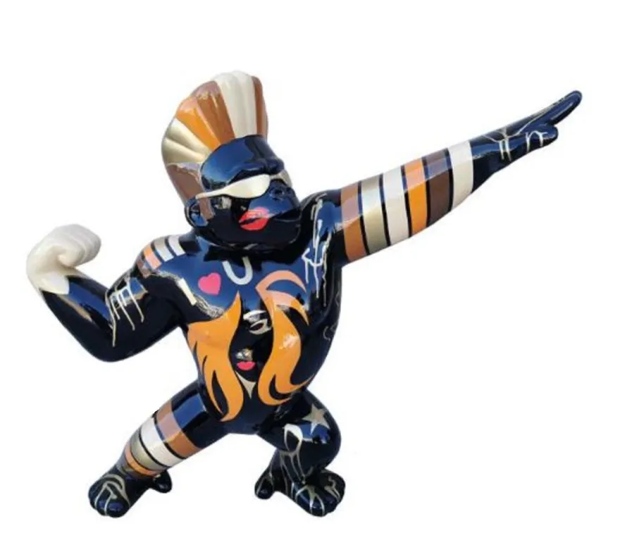 Casa Padrino Designer Deko Skulptur Gorilla Star Affe Schwarz / Mehrfarbig 89 x H. 75 cm - Wetterbeständige Dekofigur - Wohnzimmer Terrassen Garten Deko Accessoires