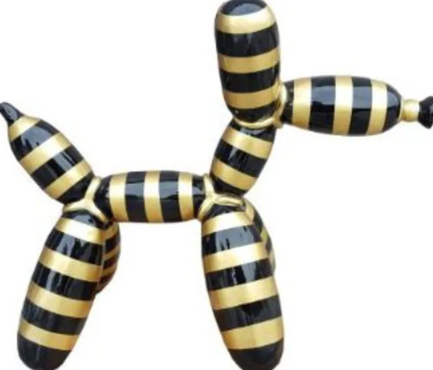 Casa Padrino Designer Deko Skulptur Ballon Hund Schwarz / Gold Gestreift 62 x H. 57 cm - Dekorative Tierfigur - Wetterbeständige Dekofigur