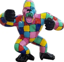 Casa Padrino Designer Deko Skulptur Gorilla Affe Mehrfarbig / Schwarz 125 x 60 x H. 102 cm - Wetterbeständige Dekofigur