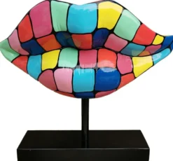 Casa Padrino Designer Deko Skulptur Lippen Mund mit Ständer Mehrfarbig / Schwarz 55 x H. 45 cm - Wohnzimmer Deko Accessoires