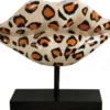 Casa Padrino Designer Deko Skulptur Leopard Lippen Mund mit Ständer Mehrfarbig / Schwarz 55 x H. 45 cm - Designer Deko Accessoires
