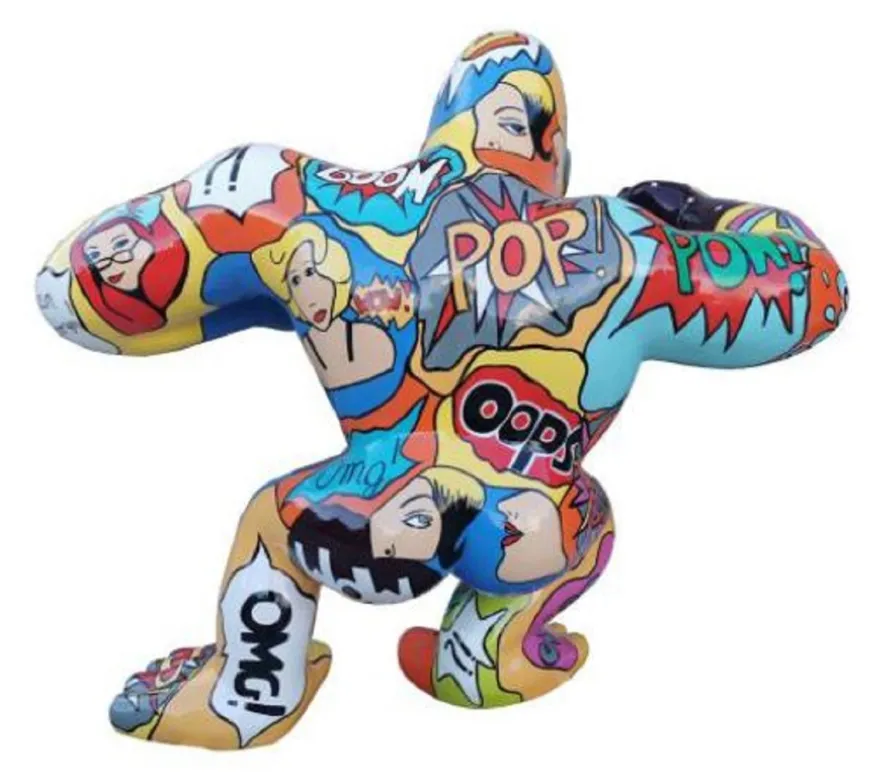 Casa Padrino Designer Deko Skulptur Gorilla Affe Bunt 80 x 40 x H. 70 cm - Wetterbeständige Dekofigur - Wohnzimmer Garten Terrassen Deko