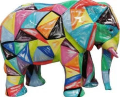 Casa Padrino Designer Deko Skulptur Elefant Bunt 90 x H. 70 cm - Deko Tierfigur - Wetterbeständige Gartendekofigur - Deko Accessoires