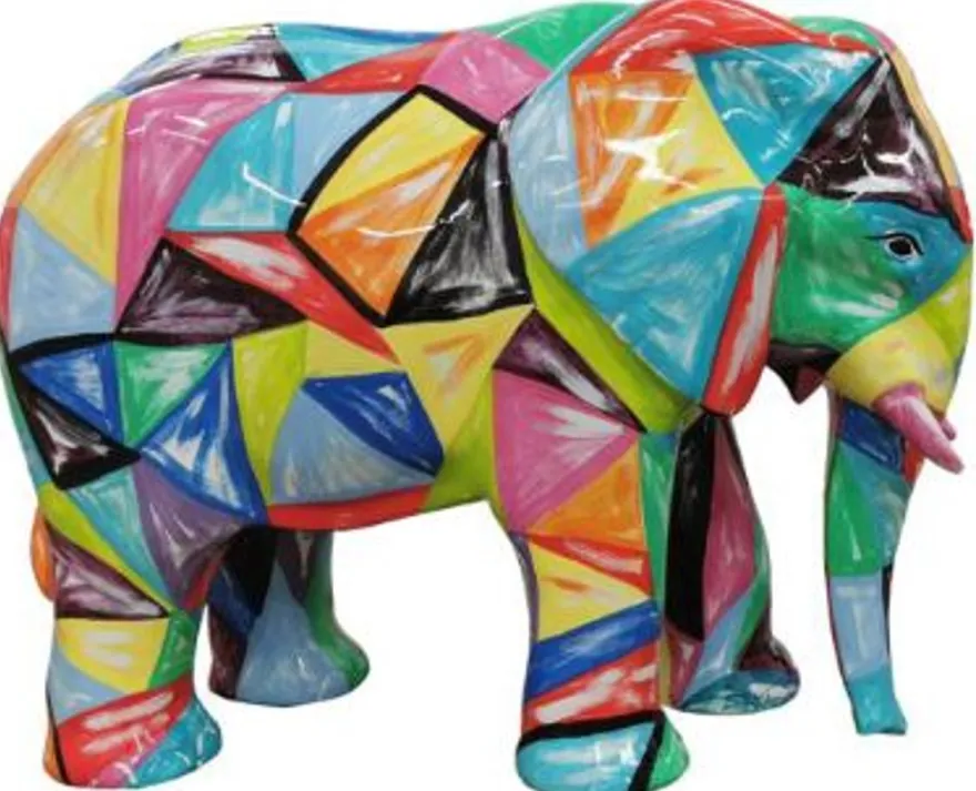 Casa Padrino Designer Deko Skulptur Elefant Bunt 90 x H. 70 cm - Deko Tierfigur - Wetterbeständige Gartendekofigur - Deko Accessoires