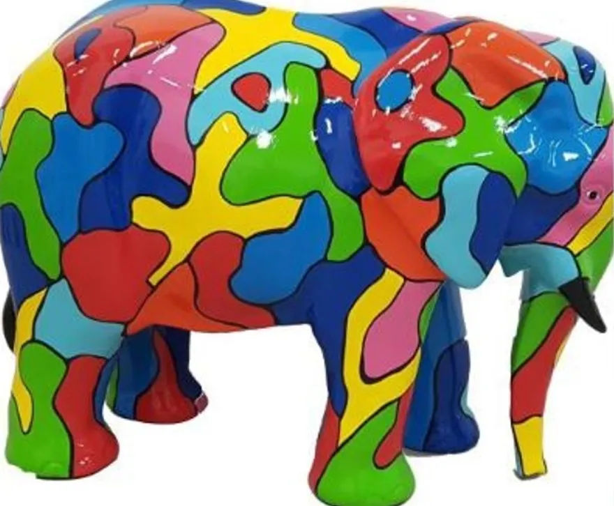 Casa Padrino Designer Deko Skulptur Elefant Mehrfarbig 90 x H. 70 cm - Deko Tierfigur - Wetterbeständige Gartendekofigur - Deko Accessoires