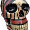 Casa Padrino Designer Deko Skulptur Totenkopf Schwarz / Braun / Gold 44 x 58 x H. 66 cm - Wetterbeständige Dekofigur - Wohnzimmer Deko - Garten Deko