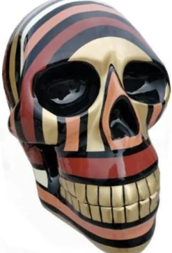 Casa Padrino Designer Deko Skulptur Totenkopf Schwarz / Braun / Gold 44 x 58 x H. 66 cm - Wetterbeständige Dekofigur - Wohnzimmer Deko - Garten Deko
