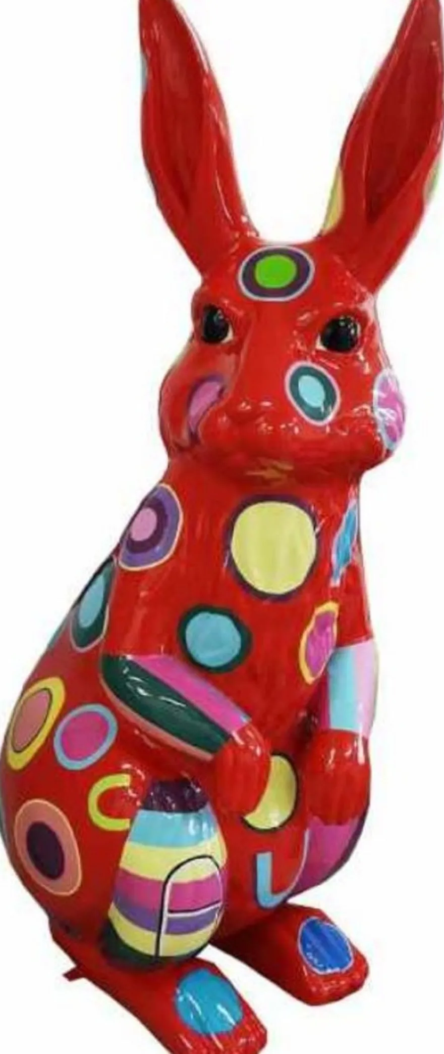 Casa Padrino Designer Deko Skulptur Hase Rot / Mehrfarbig H. 220 cm - Riesige Deko Figur - Gartendeko Skulptur - Wetterbeständige Tierfigur XXL