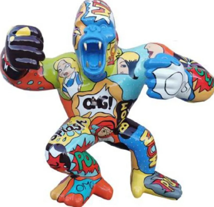 Casa Padrino Designer Deko Skulptur Gorilla Affe Bunt 125 x 60 x H. 102 cm - Wetterbeständige Dekofigur - Garten Terrassen Deko