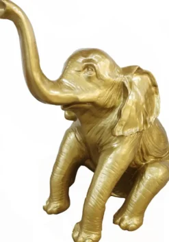 Casa Padrino Designer Deko Skulptur sitzender Elefant Gold H. 140 cm - Deko Tierfigur - Riesige Gartendekofigur