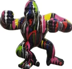 Casa Padrino Designer Deko Skulptur Gorilla Affe Schwarz / Mehrfarbig 80 x 40 x H. 70 cm - Wetterbeständige Dekofigur