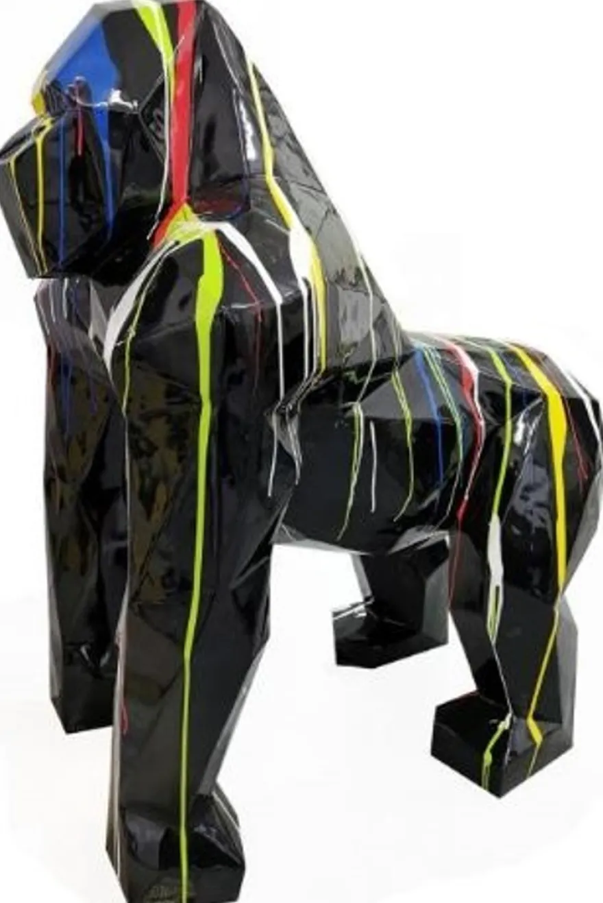 Casa Padrino Designer Deko Skulptur Gorilla Affe Schwarz / Mehrfarbig 118 x 78 x H. 128 cm - Deko Tierfigur - Riesige Gartendekofigur