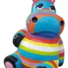 Casa Padrino Designer Deko Skulptur Sitzendes Nilpferd Mehrfarbig Gestreift H. 48 cm - Wetterbeständige Dekofigur - Wohnzimmer Deko - Garten Deko - Terrassen Deko