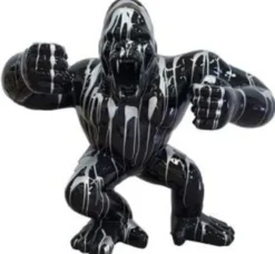 Casa Padrino Designer Deko Skulptur Gorilla Affe Schwarz / Silber 80 x 40 x H. 70 cm - Wetterbeständige Dekofigur