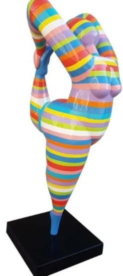 Casa Padrino Designer Deko Skulptur Akrobatische Frau Mehrfarbig Gestreift H. 141 cm - Wetterbeständige Dekofigur - Gartendeko Skulptur - Gartenfigur