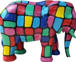 Casa Padrino Designer Deko Skulptur Elefant Mehrfarbig 90 x H. 70 cm - Wetterbeständige Gartendekofigur - Deko Tierfigur - Deko Accessoires