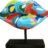 Casa Padrino Designer Deko Skulptur Lippen Mund mit Ständer Mehrfarbig / Schwarz 55 x H. 45 cm - Wohnzimmer Deko