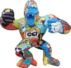 Casa Padrino Designer Deko Skulptur Gorilla Affe Bunt 214 x 100 x H. 185 cm - Wetterbeständige Dekofigur - Garten Terrassen Deko