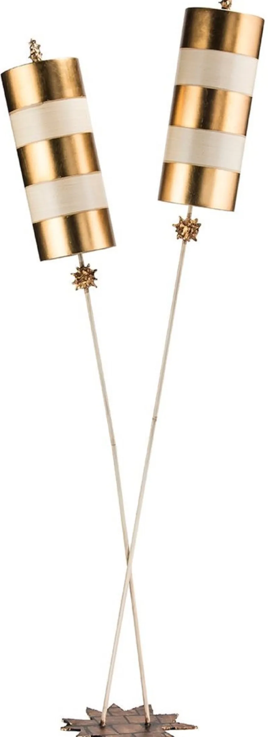 Casa Padrino Designer Doppel Stehleuchte Gold / Taupe 63,5 x 35,6 x H. 198,1 cm - Moderne Stahl Stehlampe - Luxus Wohnzimmer Leuchten