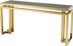 Casa Padrino Designer Edelstahl Konsole gold mit schwarzem Glas - Luxus Konsolentisch