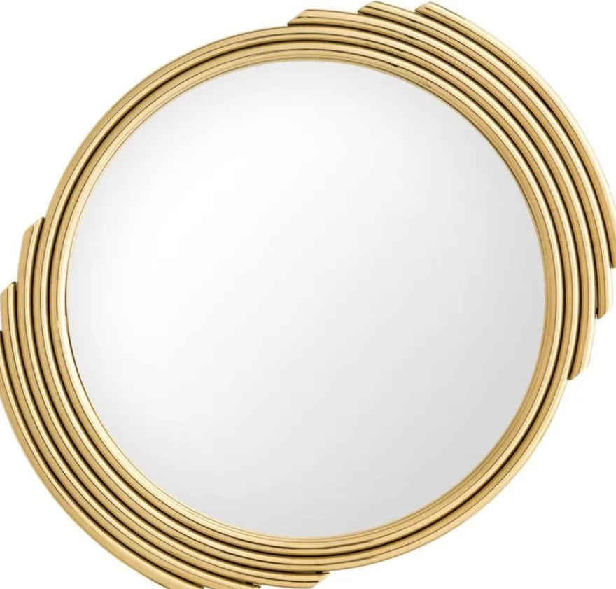 Casa Padrino Designer Edelstahl Spiegel Gold Ø 100 cm - Luxus Wohnzimmer Wandspiegel