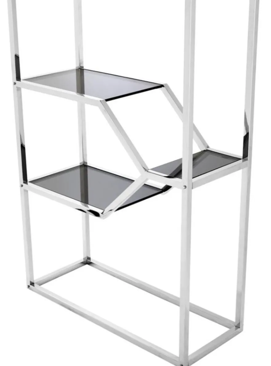Casa Padrino Designer Edelstahl Regalschrank mit Rauchglas 90 x 38 x H. 230 cm - Luxus Hotel Möbel